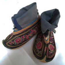 Antique Ethnic Hill Tribe Hmong 100% Hand Sewing Fabric Boots Shoes Embroidery picture