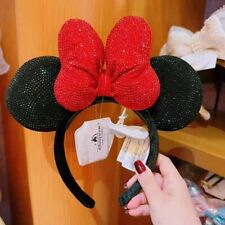 Authentic Disney Crystal Minnie Mouse Ear Headband Black Red Shanghai Disneyland picture