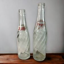 Set Of 2 Vintage Pepsi Cola Glass Bottle Swirl 10 and 8 oz Soda Pop Empty picture