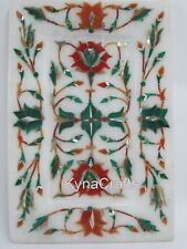6 x 4 Inches Inlaid with Floral Design Serving Tray White Marble Decorative Tray picture