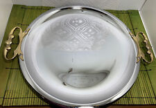 Kromex Serving Tray Chrome Round Serving Tray Gold Handles MCM Vintage 13.5