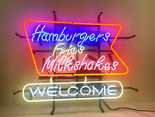 HAMBURGERS AND FRIES Welcome Neon Sign Bar Restaurant Wall Decor Gift 24x20 picture