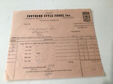 Southern Style Foods, Inc. Nashville, Tenn. 1941 Invoice Just-Rite BBQ w/Sauce picture