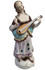 Orion Vintage Porcelain Victorian Woman Statue Mandolin Player Japan 8” picture