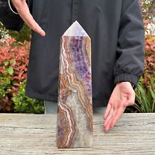 7.9LB 12.5'' Natural Amethyst Agate Obelisk Crystal Tower Point Ornament Healing picture
