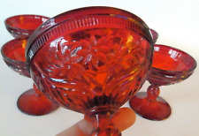 Retired Set 6 Fenton Christmas Ruby Red Flower Window Champagne Sherbet Glasses picture