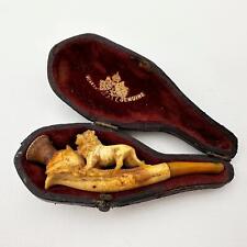 VICTORIAN CARVED LION MEERSCHAUM PIPE c1890 picture