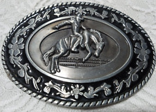 RAISED Cowboy Riding Horse Vintage Metal RODEO SilverSmith Mens Belt Buckle NICE picture