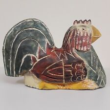 Vtg Wooden Chicken Sculpture Rooster Farmhouse Country Decor Carved Cottagecore picture