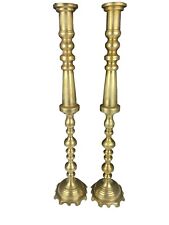 Pair Of Vintage 28 1/4” Large Solid Brass Gold Floor Alter  Candlesticks Marked picture