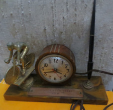 Vintage Sessions Cyclist Trophy Clock Desk set 1956 Golden Wheel Derby picture