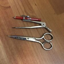 Vintage Pointed Scissors LEFTY Kleencut Steel U.S.A. & Eagle Pencil Co Compass picture