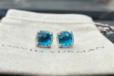 David Yurman Sterling Silver 9mm  Chatelaine Earrings & Blue Topaz Diamonds  picture