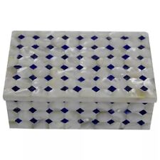 Marble Jewelry Box MOP Blue Lapis Inlay Mosaic Handcrafted Art Personalized Gift picture