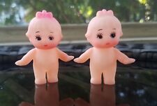Pair of Two Small Vintage Soft Plastic Kewpie Babies Girls Pink Bows Kitsch picture