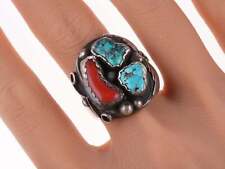 sz11 Vintage Navajo Sterling turquoise and coral ring picture