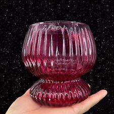 Vintage Cranberry Colored Full Belly Ribbed Glass Vase Bowl Glass 4.5