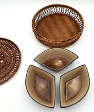 Vintage Retro Wicker Platter and Ceramic Serving  Trays With Wicker Cover. picture