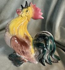 Vintage CROWING ROOSTER chicken Figurine 7” T rustic farmhouse farm MCM picture