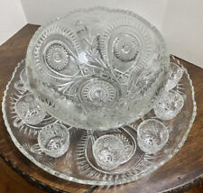 EAPG Slewed Horseshoe Radiant Daisy Punch Bowl Set with 11 cups and Underplate picture