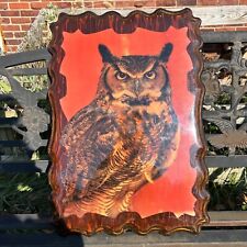 Vintage Great Horned Owl Wall Plaque Wooden Brown Bird Wildlife Hanging Retro picture