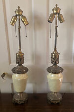 PAIR of Antique French Yellow Lustre & Gilt Bronze Dore Table Lamps - 27
