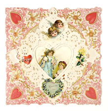 Antique Victorian Die Cut Paper Lace Valentine Card Embossed *11 picture