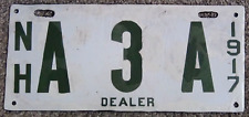 Antique 1917 New Hampshire Dealer License Plate A 3 A Low Number Touched Up picture
