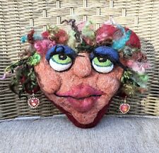 Be My Valentine  Face In A Heart, Hand Needle Felted, Hangible 10inch Ornament picture