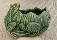 Vintage 1940's McCoy Art Pottery Green Frog Lotus Planter Unsigned picture
