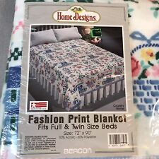Vtg Beacon Home Designs Country Home Blanket 72x90 Full/Twin USA Satin Edge NOS picture