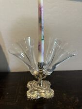 Vintage Fancy Nickel Silver Candle Stick With Glass Flutes picture