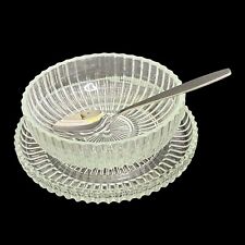 American Indiana Glass Clear Crystal Sauce Dressing Set with Stainless Server picture