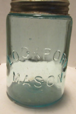 antique fruit jar pint aqua Lockpport Mason bubbles  84 on base picture