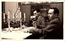 RPPC Two Men Sitting at Table Cigarette Coffee MCM Cabinet Tweed Clothing picture