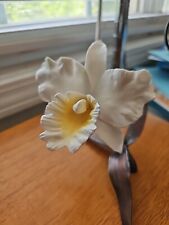 BOEHM Porcelain White Orchid Bronze Leaves Made In England 1989 picture