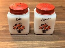 Vintage Tipp USA Milk Glass Salt and Pepper Shakers, Basket Of Flowers picture
