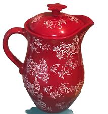 Temptations Tara Red Floral Lace Fireworks Star Lid 2 Qt Pitcher Repaired picture