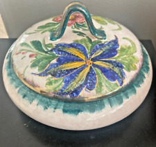 Vintage Italian Art Pottery Floral Hand Painted Covered Round  Box picture