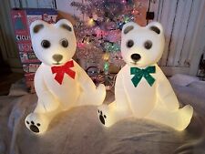Blow Mold White Polar Bears Red Green Christmas Bows Lighted Union Products PAIR picture