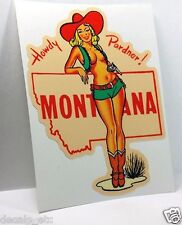 MONTANA Cowgirl Pinup Vintage Style Travel Decal, Vinyl Sticker, Luggage Label picture