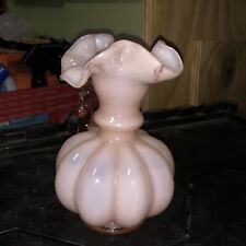 Pink Cream Colored Glass Vase Ruffled Edged Top And Ribbed Handle Fenton I Think picture
