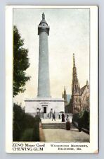 Baltimore MD-Maryland, Washington Monument, Zeno Chewing Gum Vintage Postcard picture