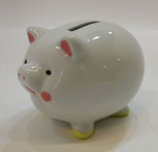 Vintage 1980s Hand Painted Smiling Pig Small 3x4 Porcelain Piggy Bank FREE S/H picture