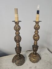 Vtg Pair of Brass Pillar Candle Holder Candlestick Lamps Dragons 17