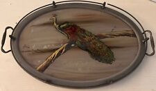 1930’s Tray With Reverse Painting On Glass Of A Peacock. 18” X 10 1/2” Brass picture