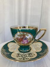 Vintage Romance Made In Western Germany Teal & Gold Teacup & Saucer picture