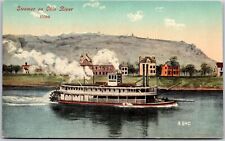 Steamer On Ohio River Mountain in Background Postcard picture