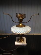 1930's FENTON WHITE OPALESCENT GLASS Electric HOBNAIL LAMP w/Marble Base picture