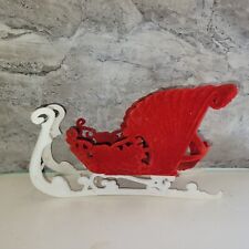 Vintage Fuzzy Red Velvet Flocked Sleigh w/White Detailed Plastic Runners 9